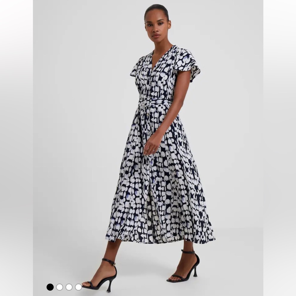 French Connection Islanna Crepe Dress Blue White Print
